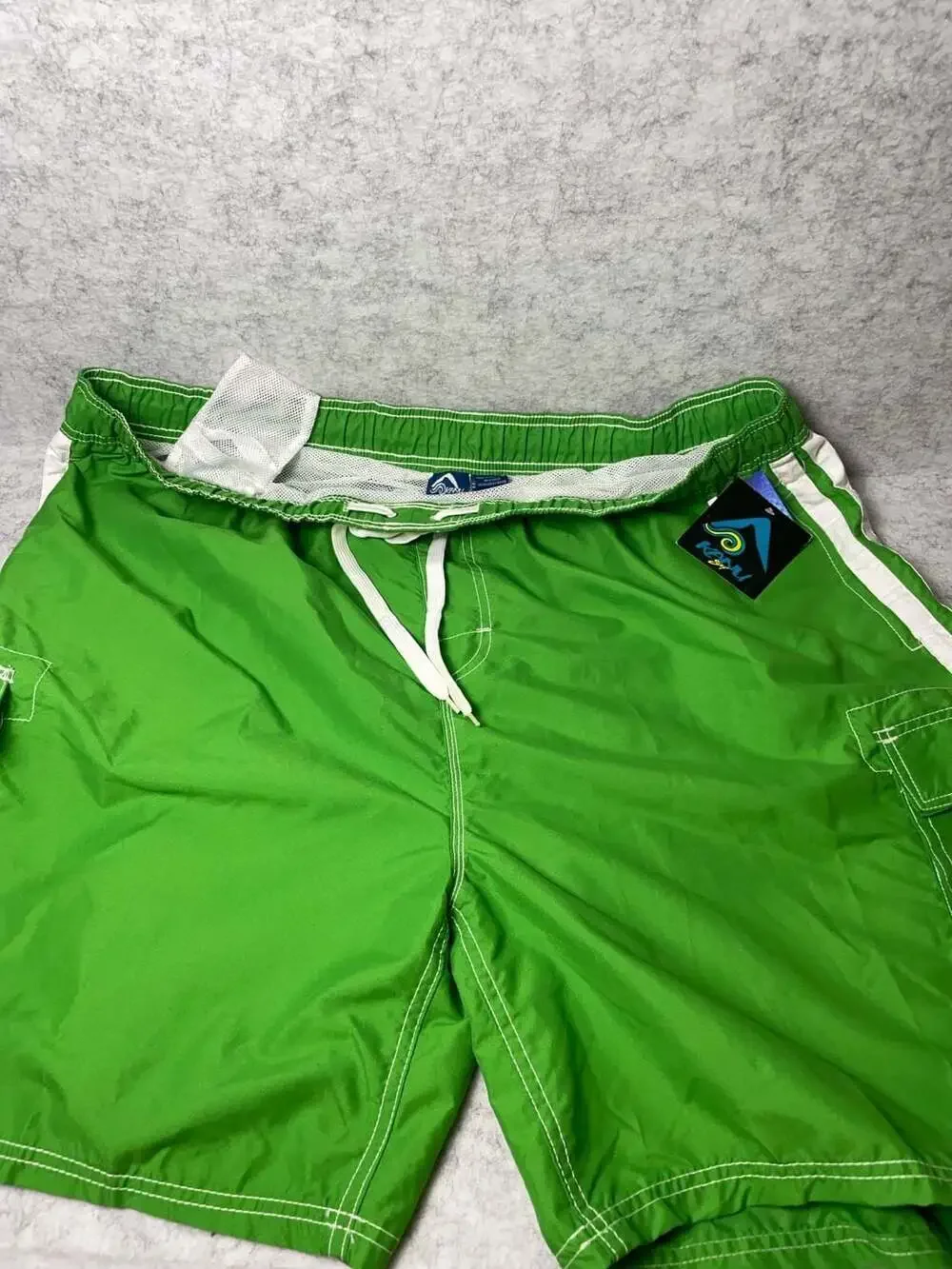 Kanu Surf Board Shorts 4X Green White Cargo Swim Trunks